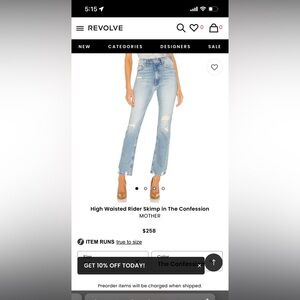 MOTHER Denim The high waisted rider skimp in the confession size 27